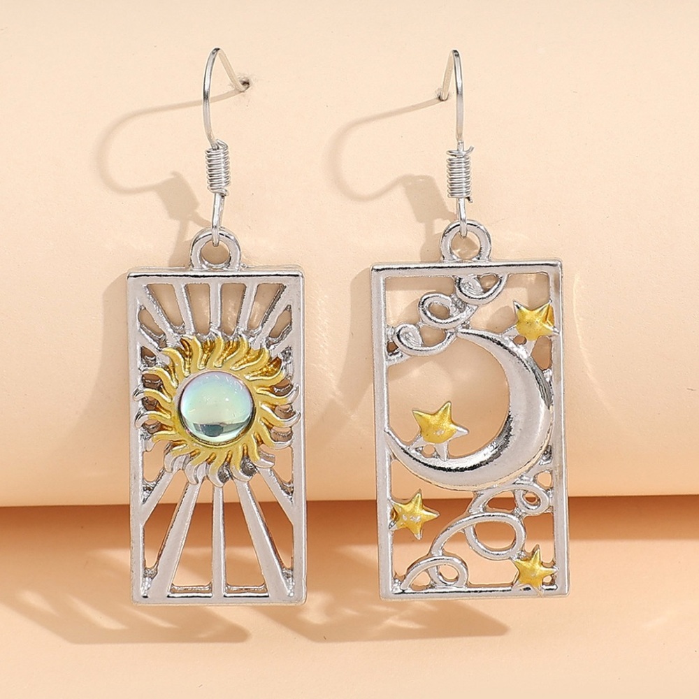 Silver and Gold Sun and Moon Earrings - Picture 2 of 12
